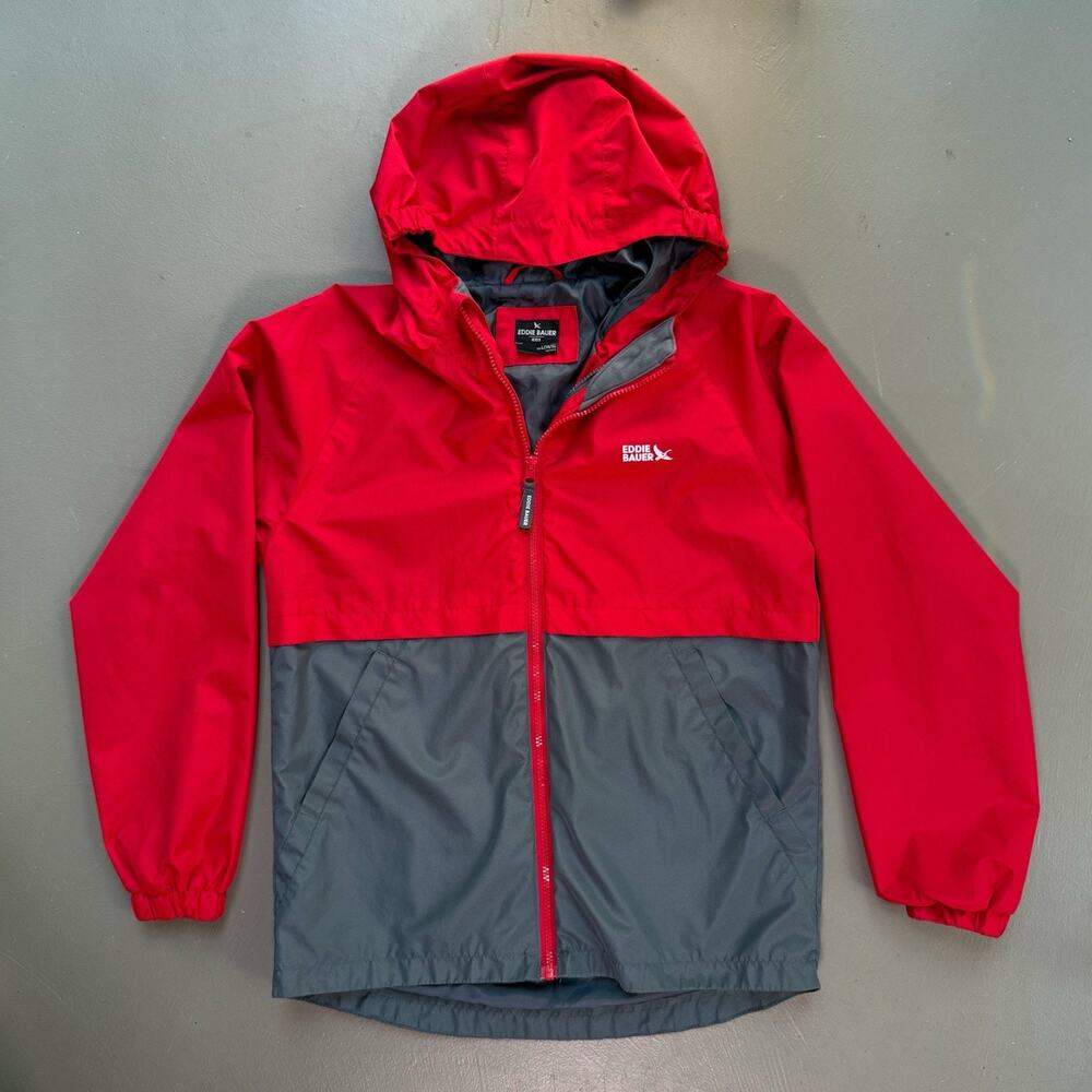 Eddie Bauer Bright Red Hooded Jacket with Gray Lining